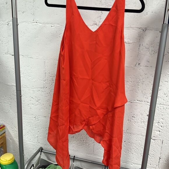 Vibrant Orange Sleeveless Tank - Asymmetrical Bright Top - HEATHER - Medium - Picture 3 of 4